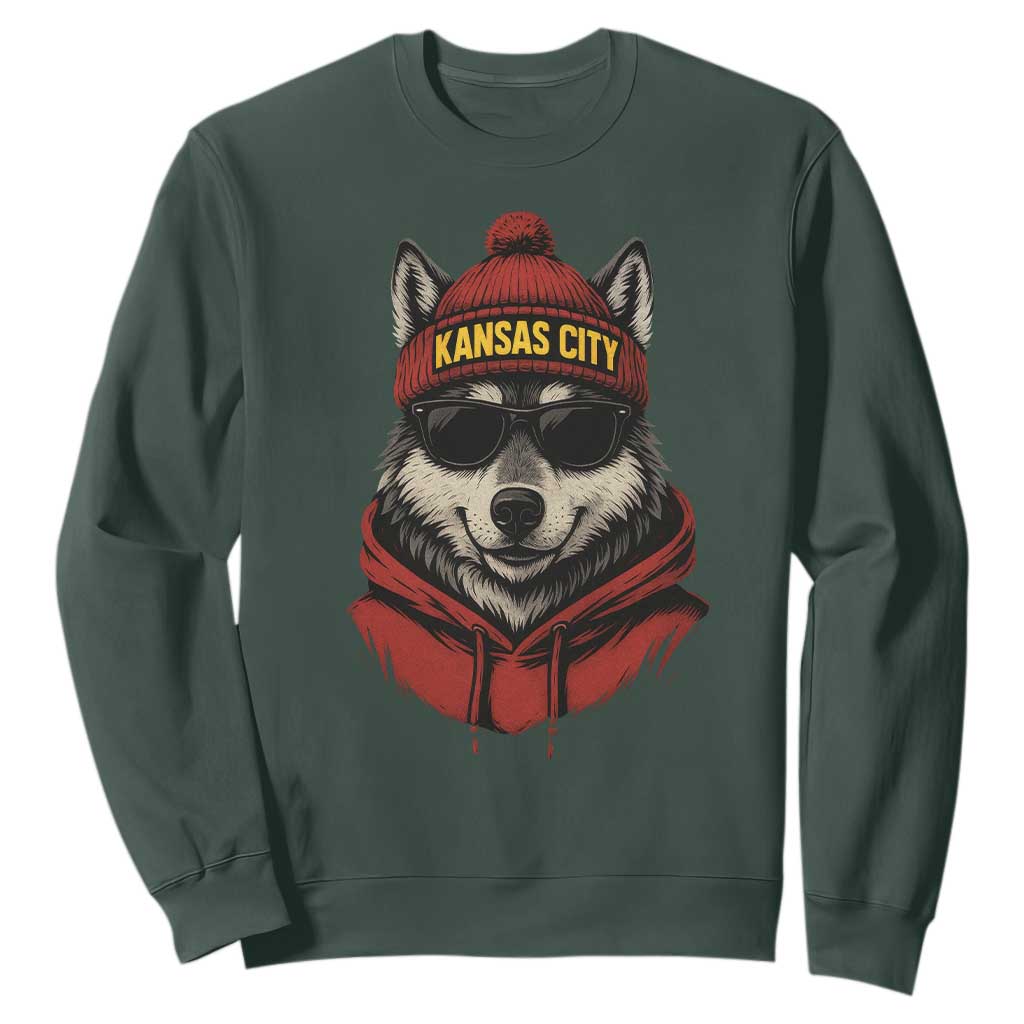 KC Game Day Sweatshirt Vintage Retro Football Mascot TS10 Dark Forest Green Print Your Wear