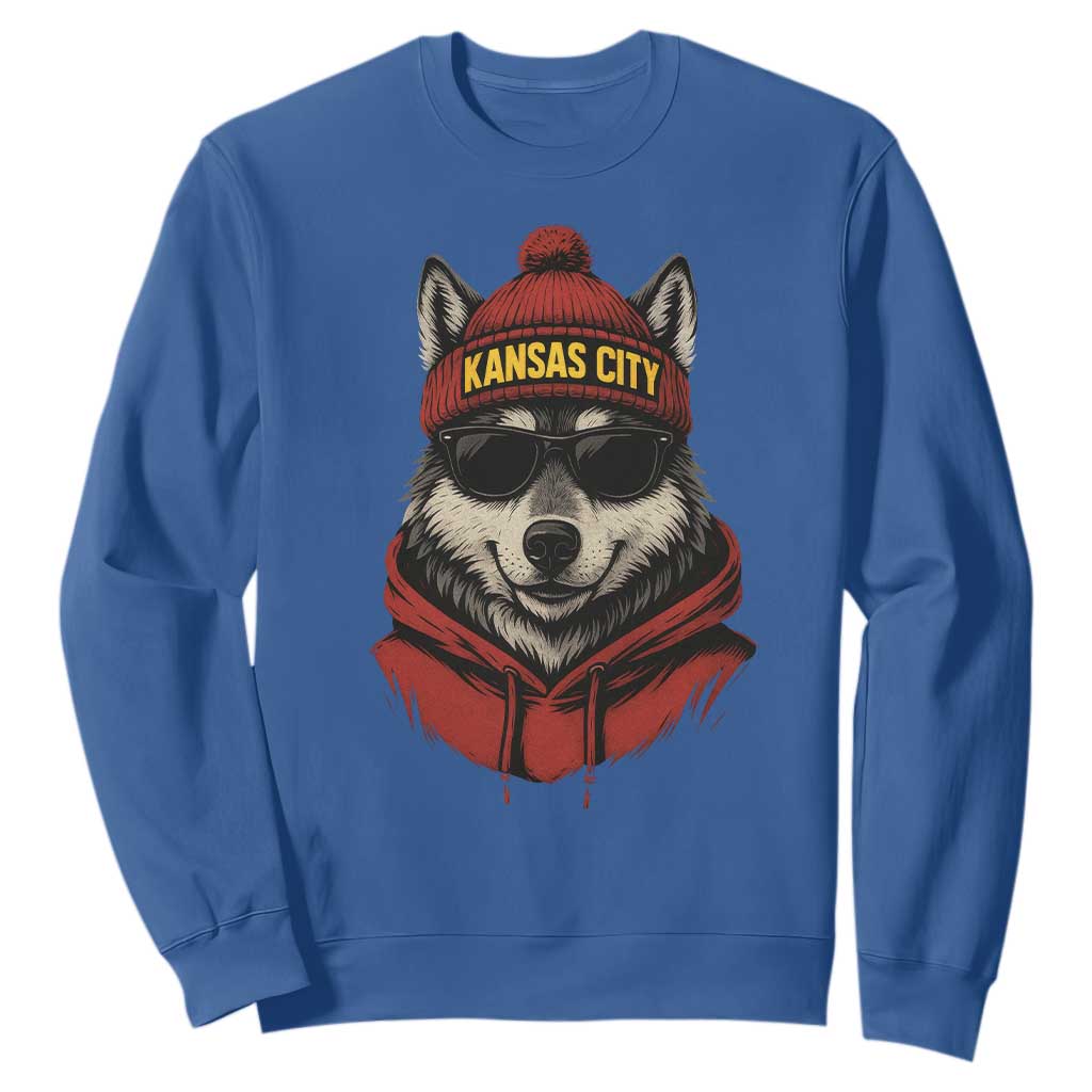 KC Game Day Sweatshirt Vintage Retro Football Mascot TS10 Royal Blue Print Your Wear