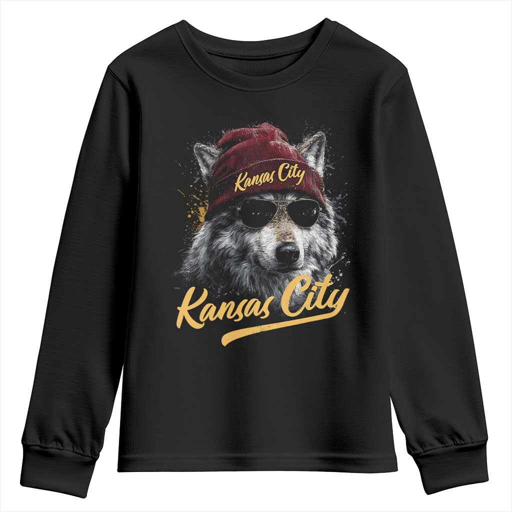 KC Game Day Youth Sweatshirt Retro Vintage Football Watercolors Sport Mascot TS10 Black Print Your Wear