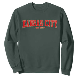KC Game Day Sweatshirt Retro Style 90s Vintage Unisex Varisty Football TS10 Dark Forest Green Print Your Wear