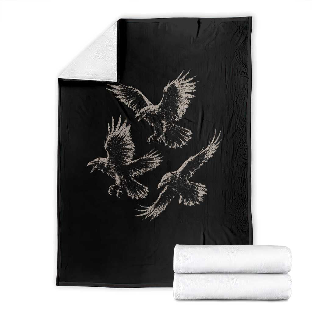 Flying Raven Crow Throw Blanket Vintage Dark Academia Gothic Black Bird Graphic TS10 Black Print Your Wear