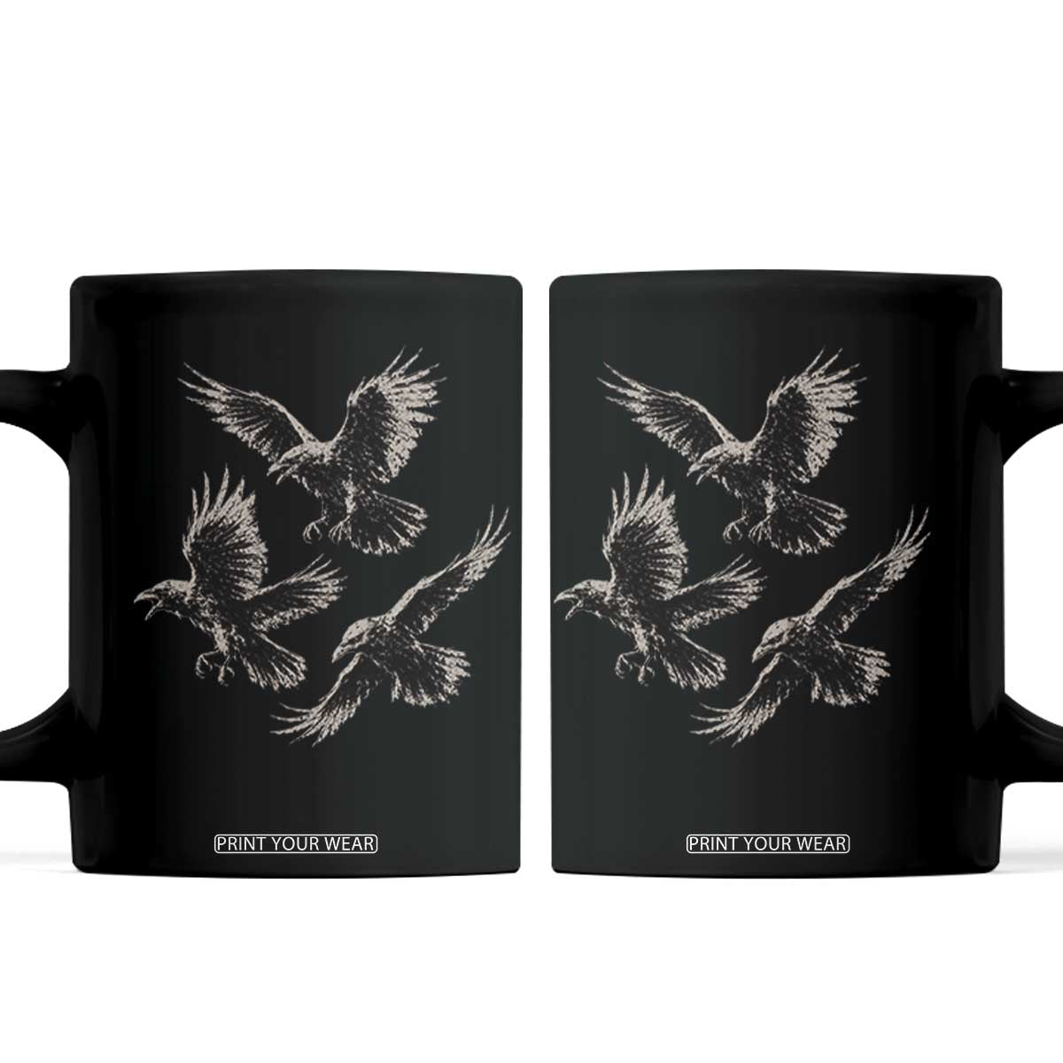 Flying Raven Crow Coffee Mug Vintage Dark Academia Gothic Black Bird Graphic TS10 Black Print Your Wear
