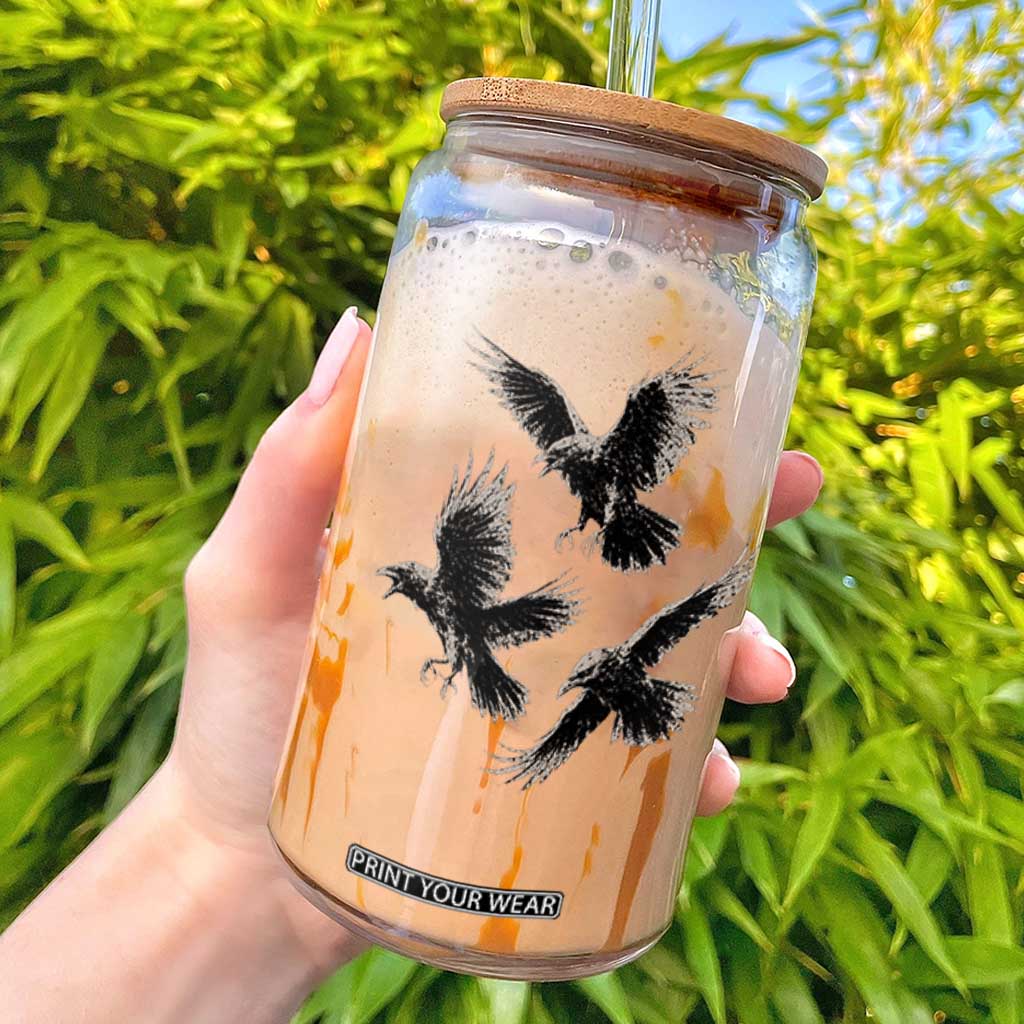 Flying Raven Crow Glass Can Vintage Dark Academia Gothic Black Bird Graphic TS10 Black Print Your Wear