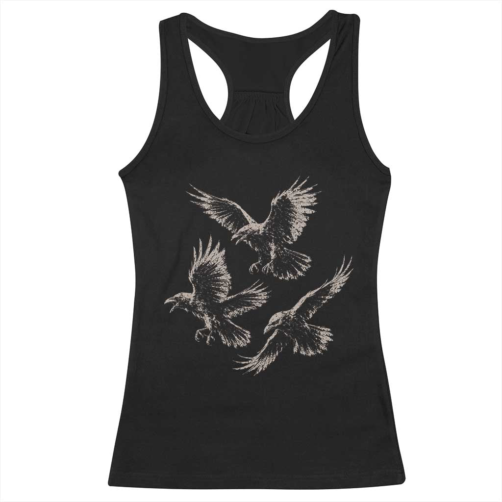 Flying Raven Crow Racerback Tank Top Vintage Dark Academia Gothic Black Bird Graphic TS10 Black Print Your Wear