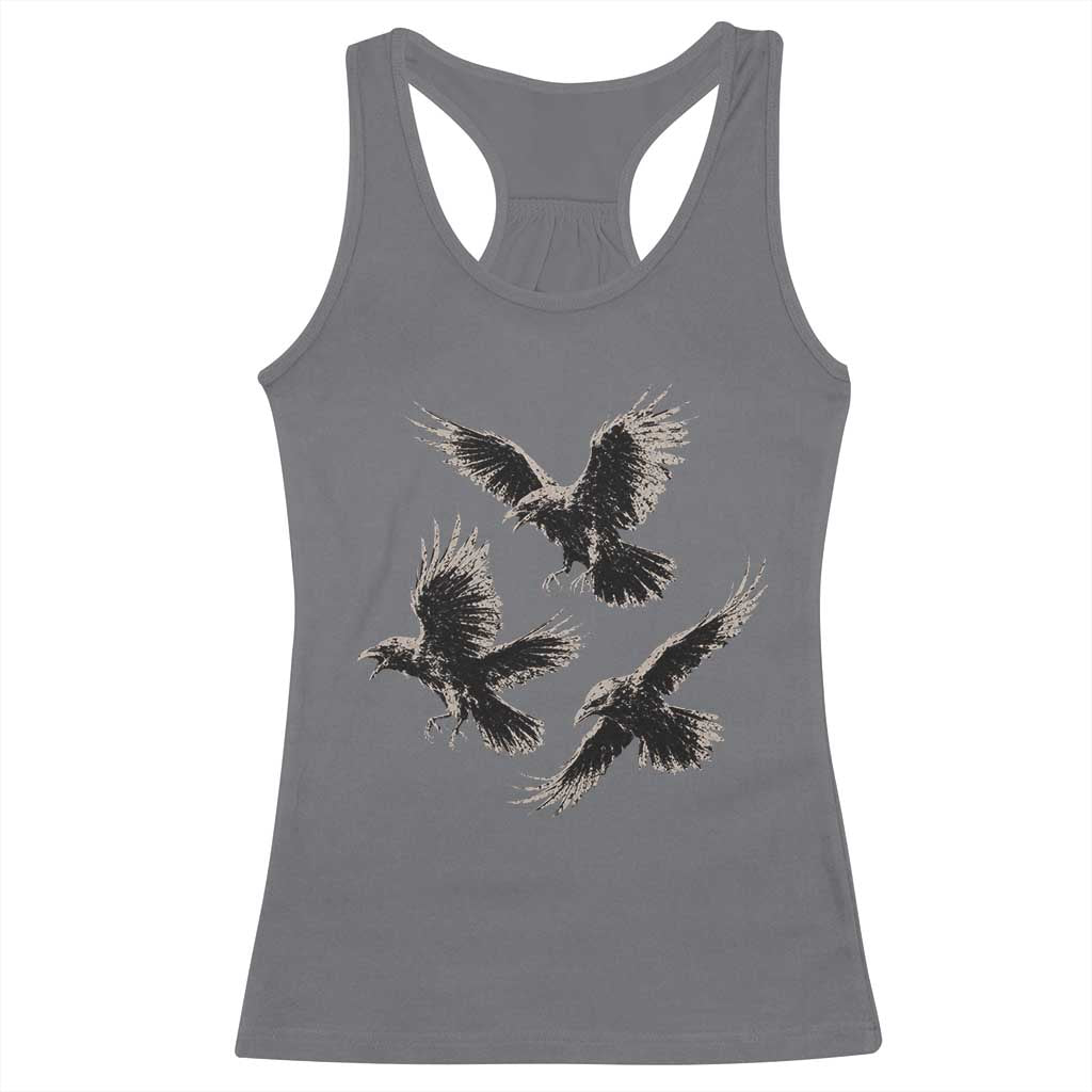 Flying Raven Crow Racerback Tank Top Vintage Dark Academia Gothic Black Bird Graphic TS10 Charcoal Print Your Wear