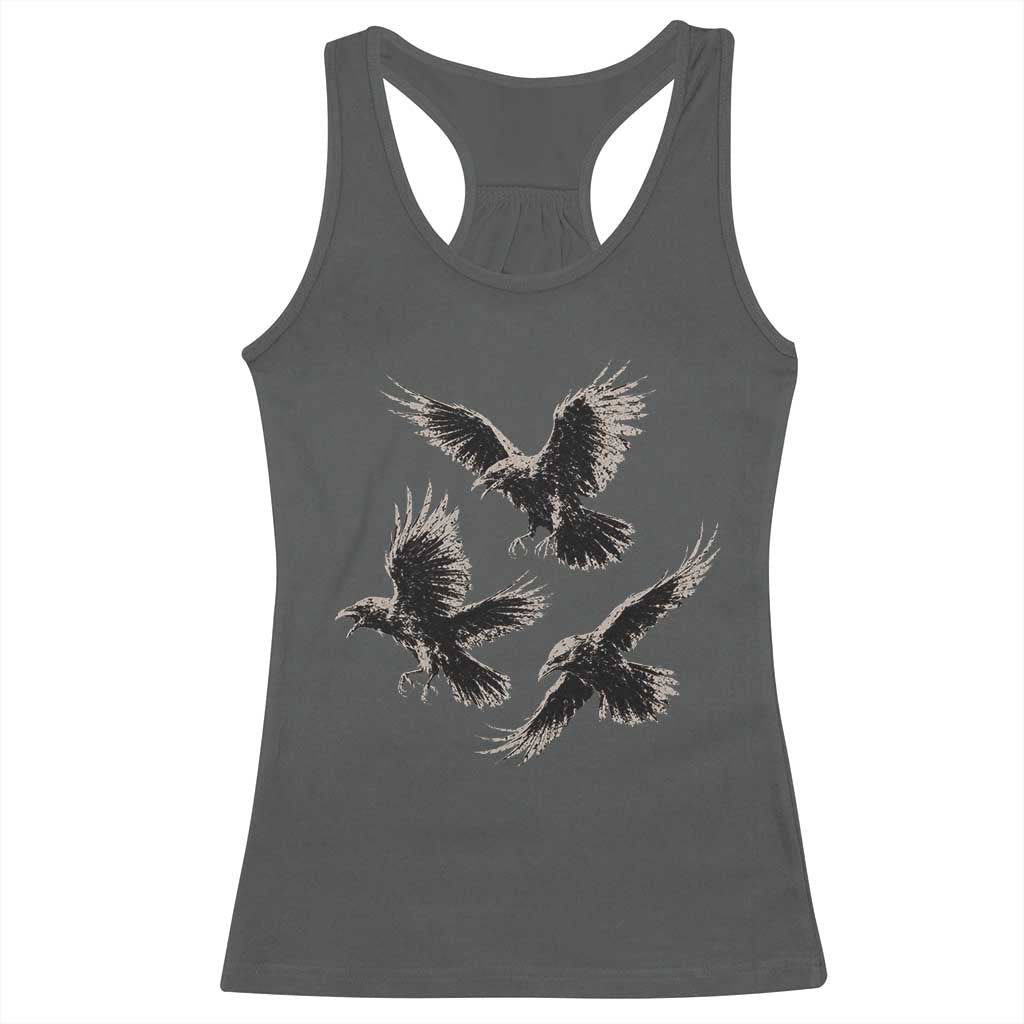 Flying Raven Crow Racerback Tank Top Vintage Dark Academia Gothic Black Bird Graphic TS10 Dark Heather Print Your Wear