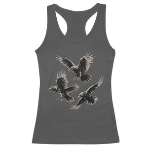 Flying Raven Crow Racerback Tank Top Vintage Dark Academia Gothic Black Bird Graphic TS10 Dark Heather Print Your Wear