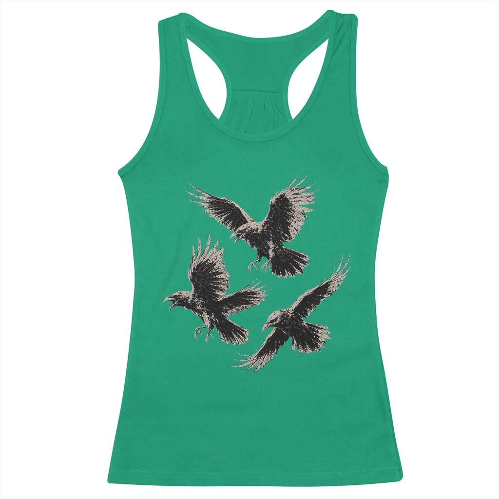 Flying Raven Crow Racerback Tank Top Vintage Dark Academia Gothic Black Bird Graphic TS10 Irish Green Print Your Wear