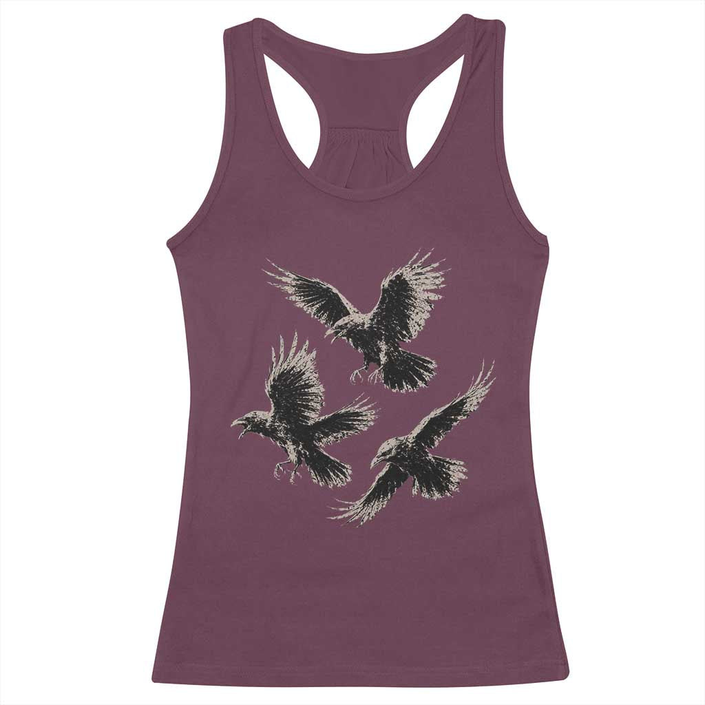 Flying Raven Crow Racerback Tank Top Vintage Dark Academia Gothic Black Bird Graphic TS10 Maroon Print Your Wear