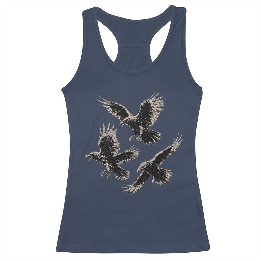 Flying Raven Crow Racerback Tank Top Vintage Dark Academia Gothic Black Bird Graphic TS10 Navy Print Your Wear
