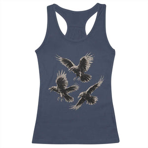 Flying Raven Crow Racerback Tank Top Vintage Dark Academia Gothic Black Bird Graphic TS10 Navy Print Your Wear