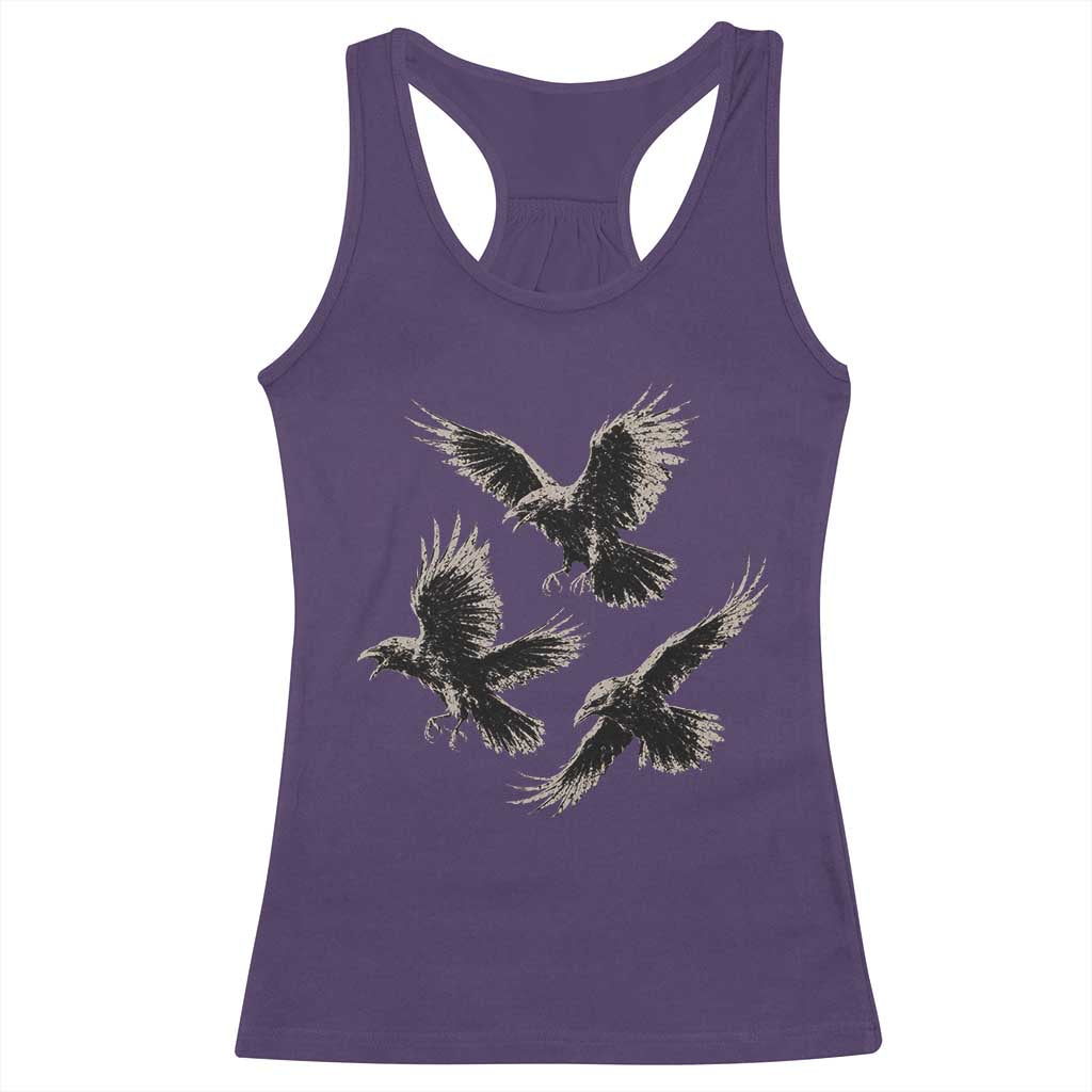 Flying Raven Crow Racerback Tank Top Vintage Dark Academia Gothic Black Bird Graphic TS10 Purple Print Your Wear