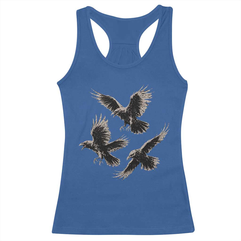 Flying Raven Crow Racerback Tank Top Vintage Dark Academia Gothic Black Bird Graphic TS10 Royal Blue Print Your Wear