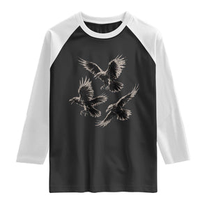Flying Raven Crow Raglan Shirt Vintage Dark Academia Gothic Black Bird Graphic TS10 Black White Print Your Wear