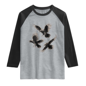 Flying Raven Crow Raglan Shirt Vintage Dark Academia Gothic Black Bird Graphic TS10 Heather Gray Black Print Your Wear