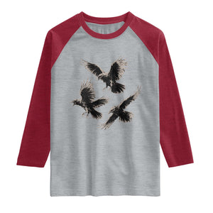 Flying Raven Crow Raglan Shirt Vintage Dark Academia Gothic Black Bird Graphic TS10 Heather Gray Heather Red Print Your Wear