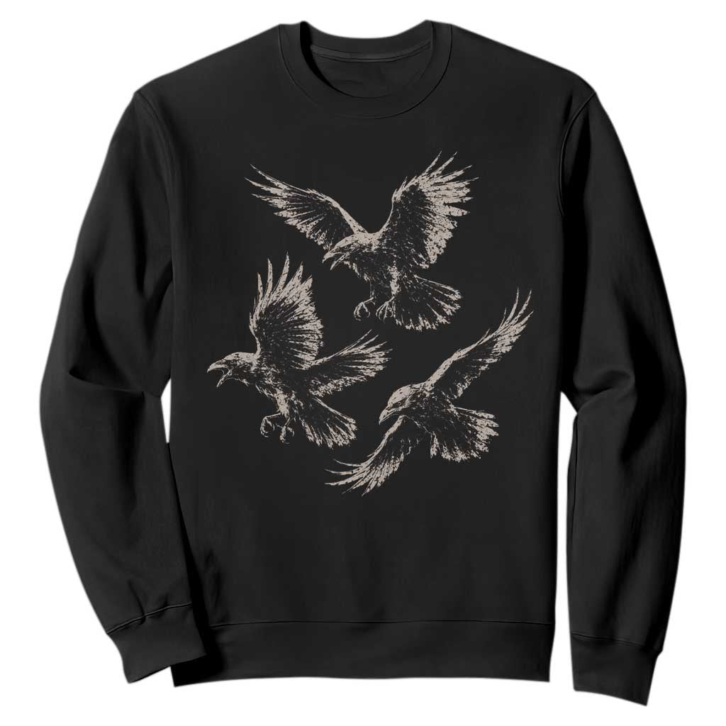 Flying Raven Crow Sweatshirt Vintage Dark Academia Gothic Black Bird Graphic TS10 Black Print Your Wear