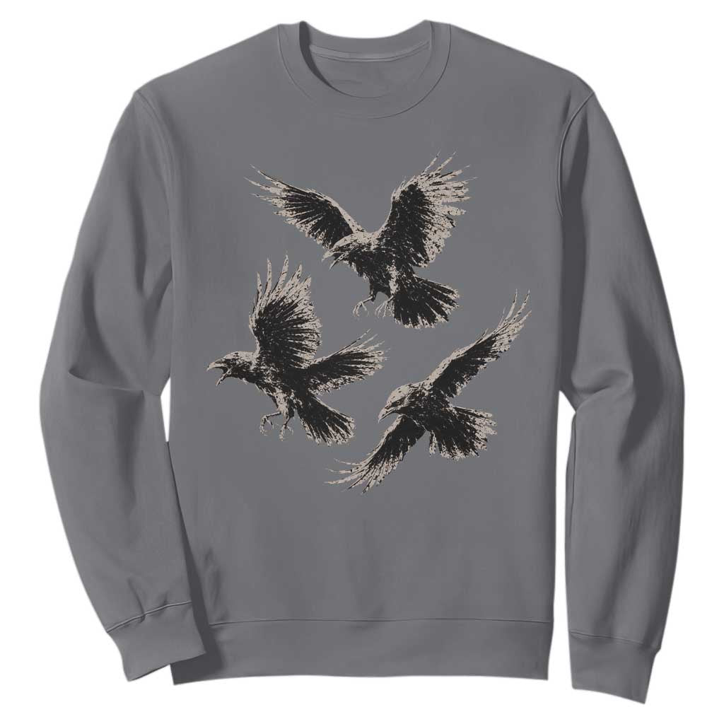 Flying Raven Crow Sweatshirt Vintage Dark Academia Gothic Black Bird Graphic TS10 Charcoal Print Your Wear