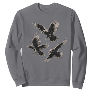 Flying Raven Crow Sweatshirt Vintage Dark Academia Gothic Black Bird Graphic TS10 Charcoal Print Your Wear