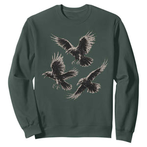 Flying Raven Crow Sweatshirt Vintage Dark Academia Gothic Black Bird Graphic TS10 Dark Forest Green Print Your Wear