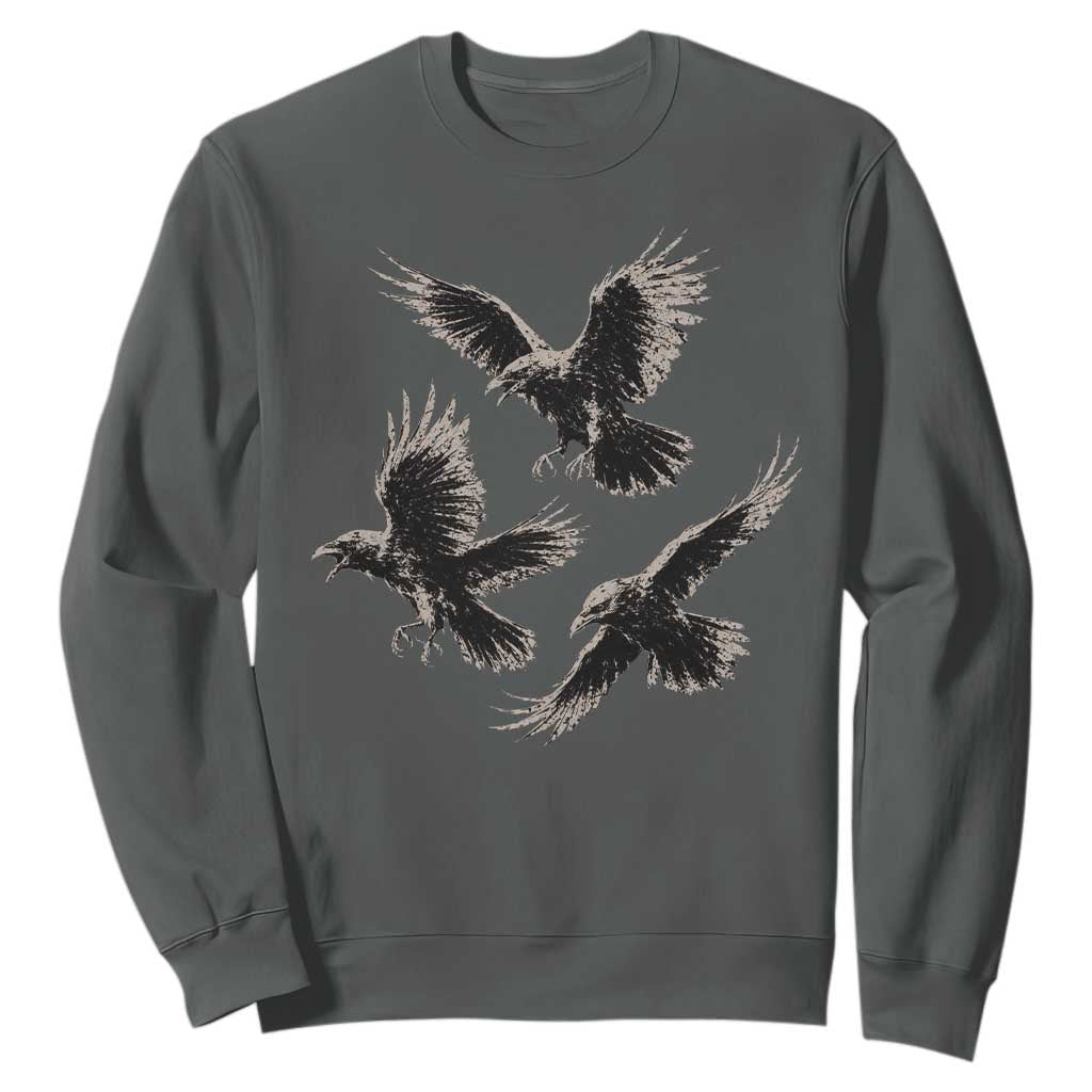 Flying Raven Crow Sweatshirt Vintage Dark Academia Gothic Black Bird Graphic TS10 Dark Heather Print Your Wear