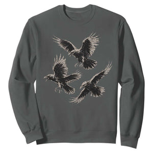 Flying Raven Crow Sweatshirt Vintage Dark Academia Gothic Black Bird Graphic TS10 Dark Heather Print Your Wear