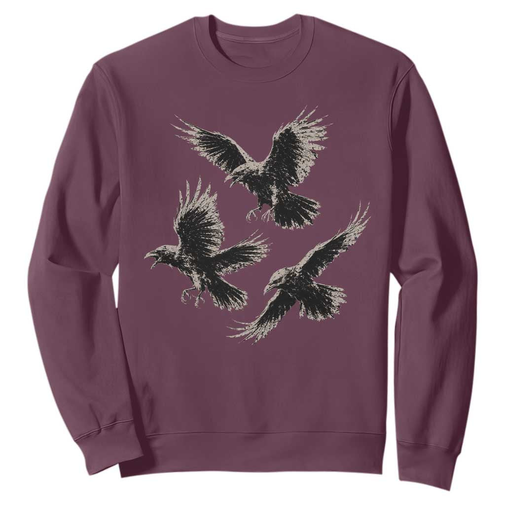 Flying Raven Crow Sweatshirt Vintage Dark Academia Gothic Black Bird Graphic TS10 Maroon Print Your Wear
