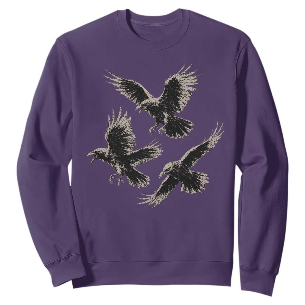 Flying Raven Crow Sweatshirt Vintage Dark Academia Gothic Black Bird Graphic TS10 Purple Print Your Wear