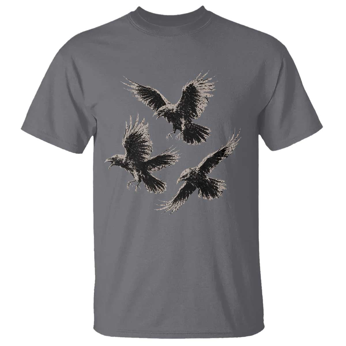 Flying Raven Crow T Shirt Vintage Dark Academia Gothic Black Bird Graphic TS10 Charcoal Print Your Wear