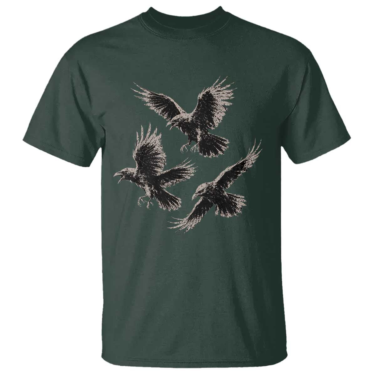 Flying Raven Crow T Shirt Vintage Dark Academia Gothic Black Bird Graphic TS10 Dark Forest Green Print Your Wear