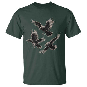 Flying Raven Crow T Shirt Vintage Dark Academia Gothic Black Bird Graphic TS10 Dark Forest Green Print Your Wear