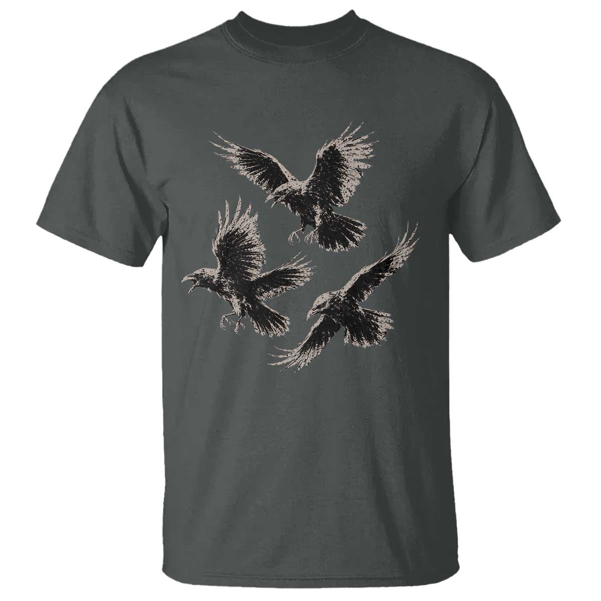 Flying Raven Crow T Shirt Vintage Dark Academia Gothic Black Bird Graphic TS10 Dark Heather Print Your Wear