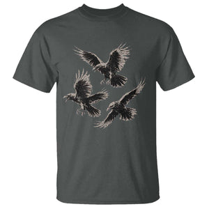 Flying Raven Crow T Shirt Vintage Dark Academia Gothic Black Bird Graphic TS10 Dark Heather Print Your Wear