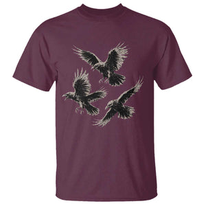 Flying Raven Crow T Shirt Vintage Dark Academia Gothic Black Bird Graphic TS10 Maroon Print Your Wear