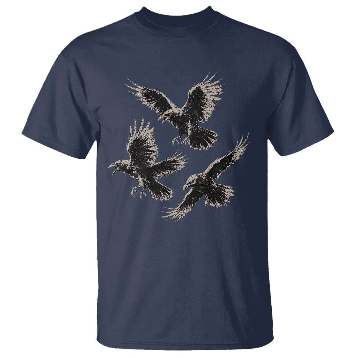 Flying Raven Crow T Shirt Vintage Dark Academia Gothic Black Bird Graphic TS10 Navy Print Your Wear