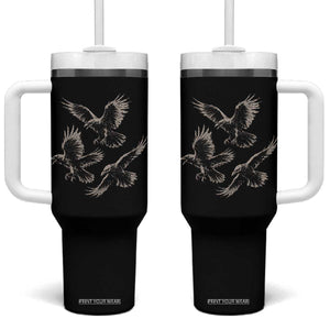 Flying Raven Crow Tumbler With Handle Vintage Dark Academia Gothic Black Bird Graphic TS10 One Size: 40 oz Black Print Your Wear