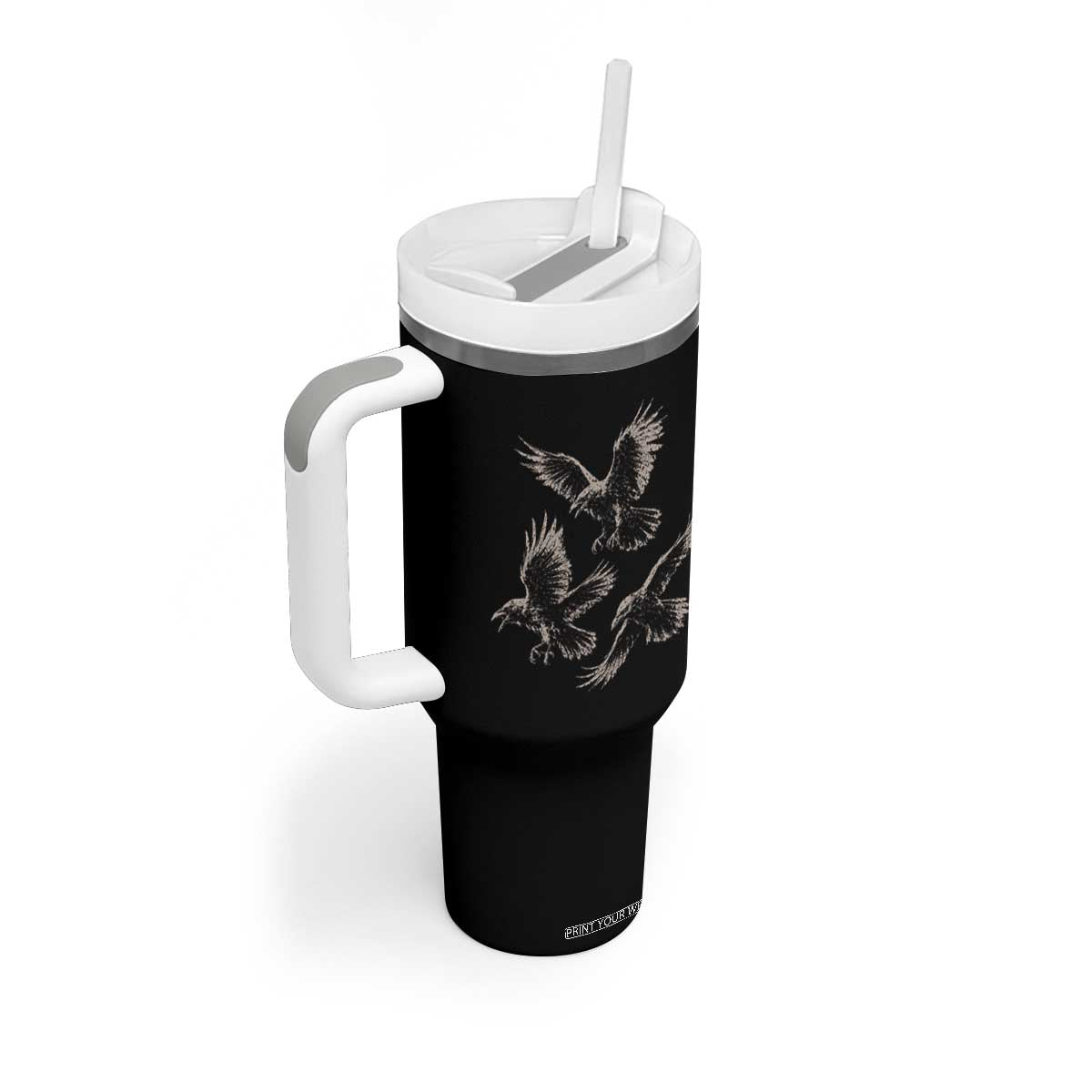 Flying Raven Crow Tumbler With Handle Vintage Dark Academia Gothic Black Bird Graphic TS10 Print Your Wear