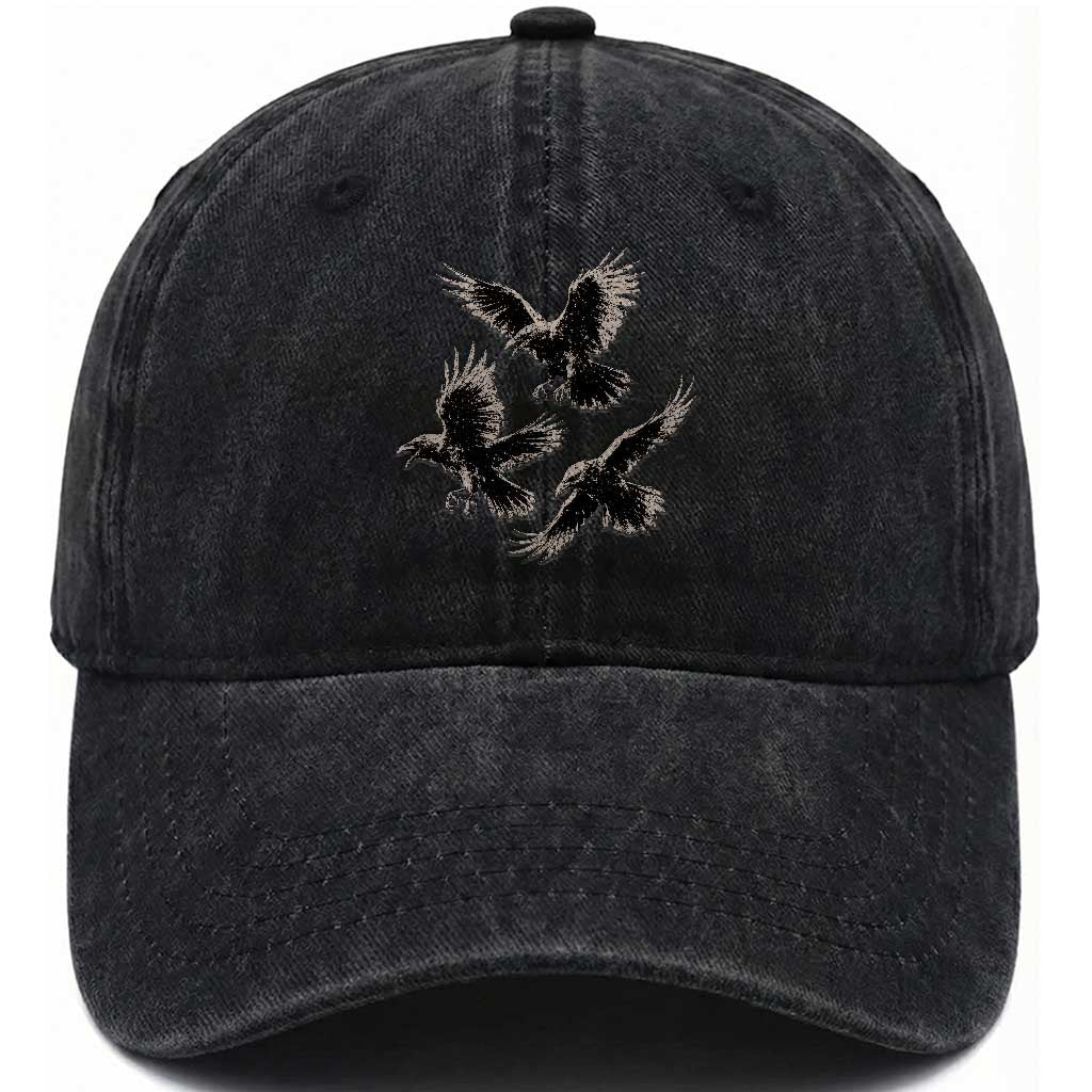 Flying Raven Crow Washed Cotton Baseball Cap Vintage Dark Academia Gothic Black Bird Graphic TS10 Print Your Wear