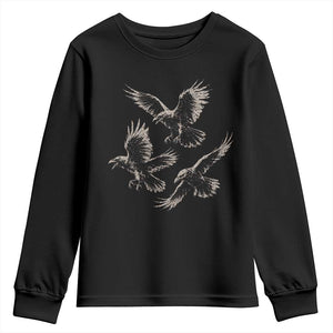 Flying Raven Crow Youth Sweatshirt Vintage Dark Academia Gothic Black Bird Graphic TS10 Black Print Your Wear
