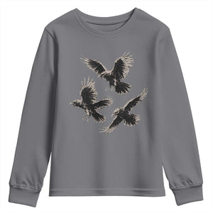 Flying Raven Crow Youth Sweatshirt Vintage Dark Academia Gothic Black Bird Graphic TS10 Charcoal Print Your Wear