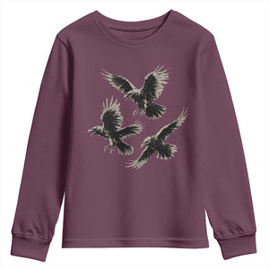Flying Raven Crow Youth Sweatshirt Vintage Dark Academia Gothic Black Bird Graphic TS10 Maroon Print Your Wear