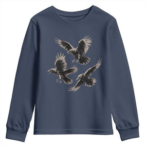 Flying Raven Crow Youth Sweatshirt Vintage Dark Academia Gothic Black Bird Graphic TS10 Navy Print Your Wear