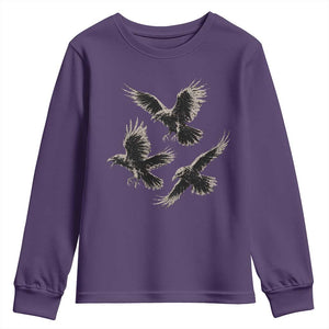 Flying Raven Crow Youth Sweatshirt Vintage Dark Academia Gothic Black Bird Graphic TS10 Purple Print Your Wear