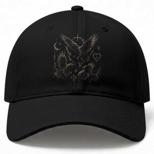 Flying Raven Crow Baseball Cap Black Bird Gothic Occult Cyber Y2K Dark Academia Ravens Graphic TS10 Print Your Wear