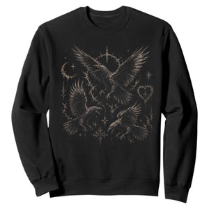 Flying Raven Crow Sweatshirt Black Bird Gothic Occult Cyber Y2K Dark Academia Ravens Graphic TS10 Black Print Your Wear