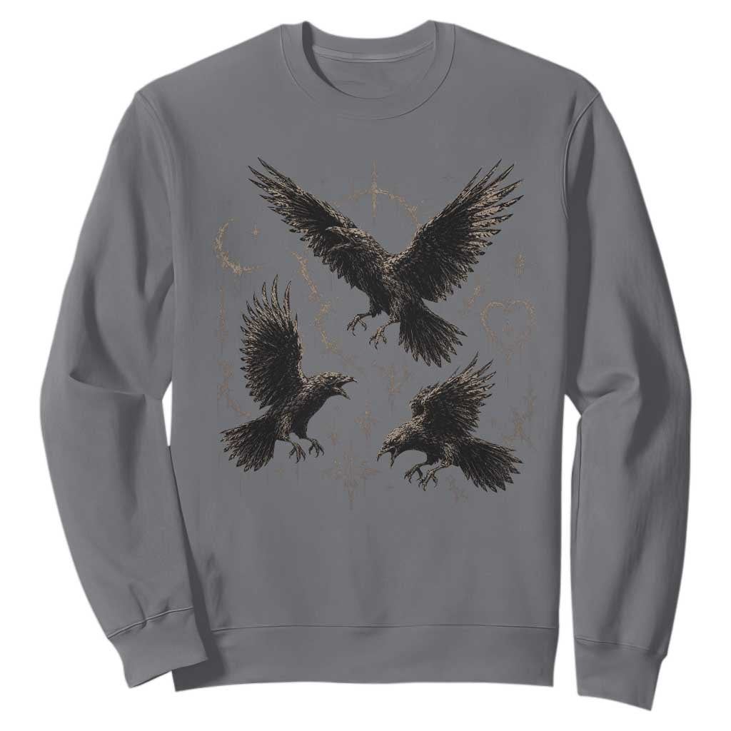 Flying Raven Crow Sweatshirt Black Bird Gothic Occult Cyber Y2K Dark Academia Ravens Graphic TS10 Charcoal Print Your Wear
