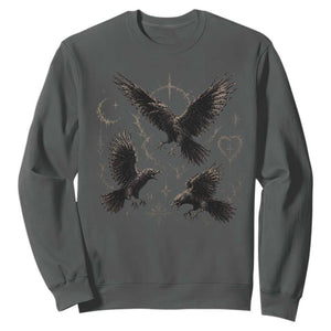 Flying Raven Crow Sweatshirt Black Bird Gothic Occult Cyber Y2K Dark Academia Ravens Graphic TS10 Dark Heather Print Your Wear