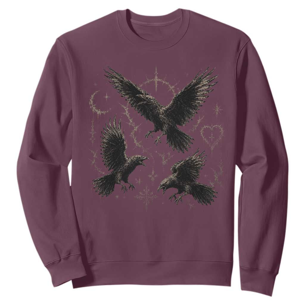Flying Raven Crow Sweatshirt Black Bird Gothic Occult Cyber Y2K Dark Academia Ravens Graphic TS10 Maroon Print Your Wear