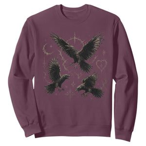 Flying Raven Crow Sweatshirt Black Bird Gothic Occult Cyber Y2K Dark Academia Ravens Graphic TS10 Maroon Print Your Wear