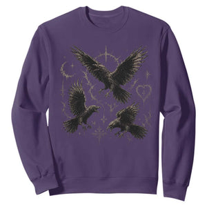 Flying Raven Crow Sweatshirt Black Bird Gothic Occult Cyber Y2K Dark Academia Ravens Graphic TS10 Purple Print Your Wear